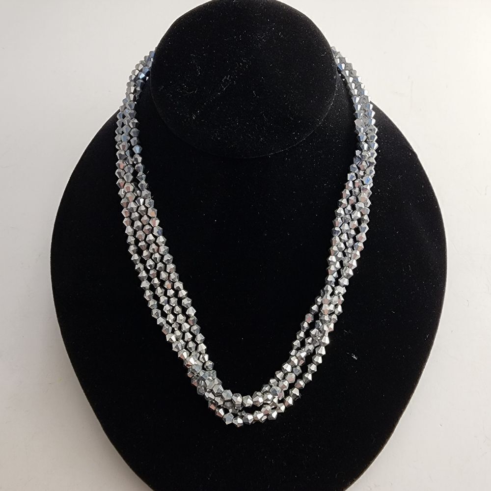 Metallic silver multistrand necklace